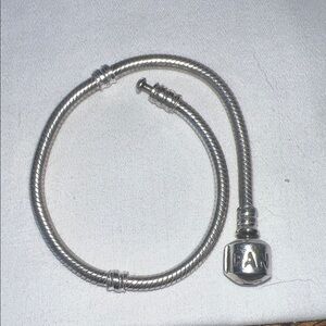 Pandora Moments Barrel Clasp Snake Chain Bracelet, Sterling Silver, 7.5”